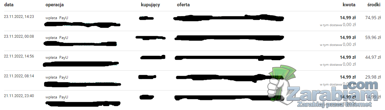 Dowód wypłaty użytkownika Shimeon