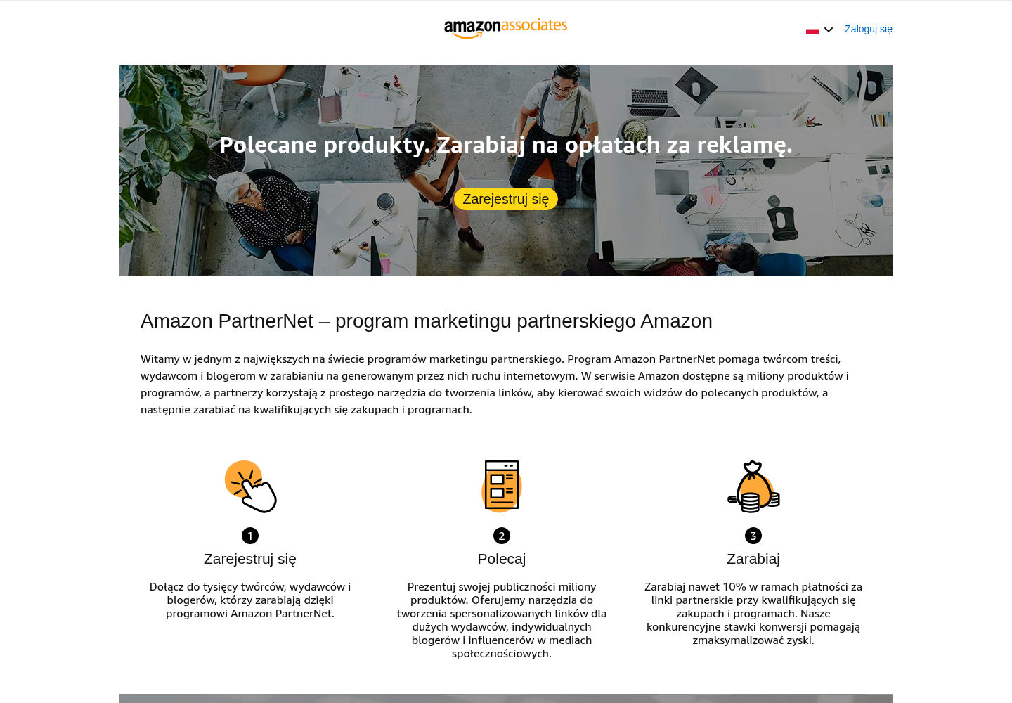 Zrzut oficjalnej strony Amazon Associates