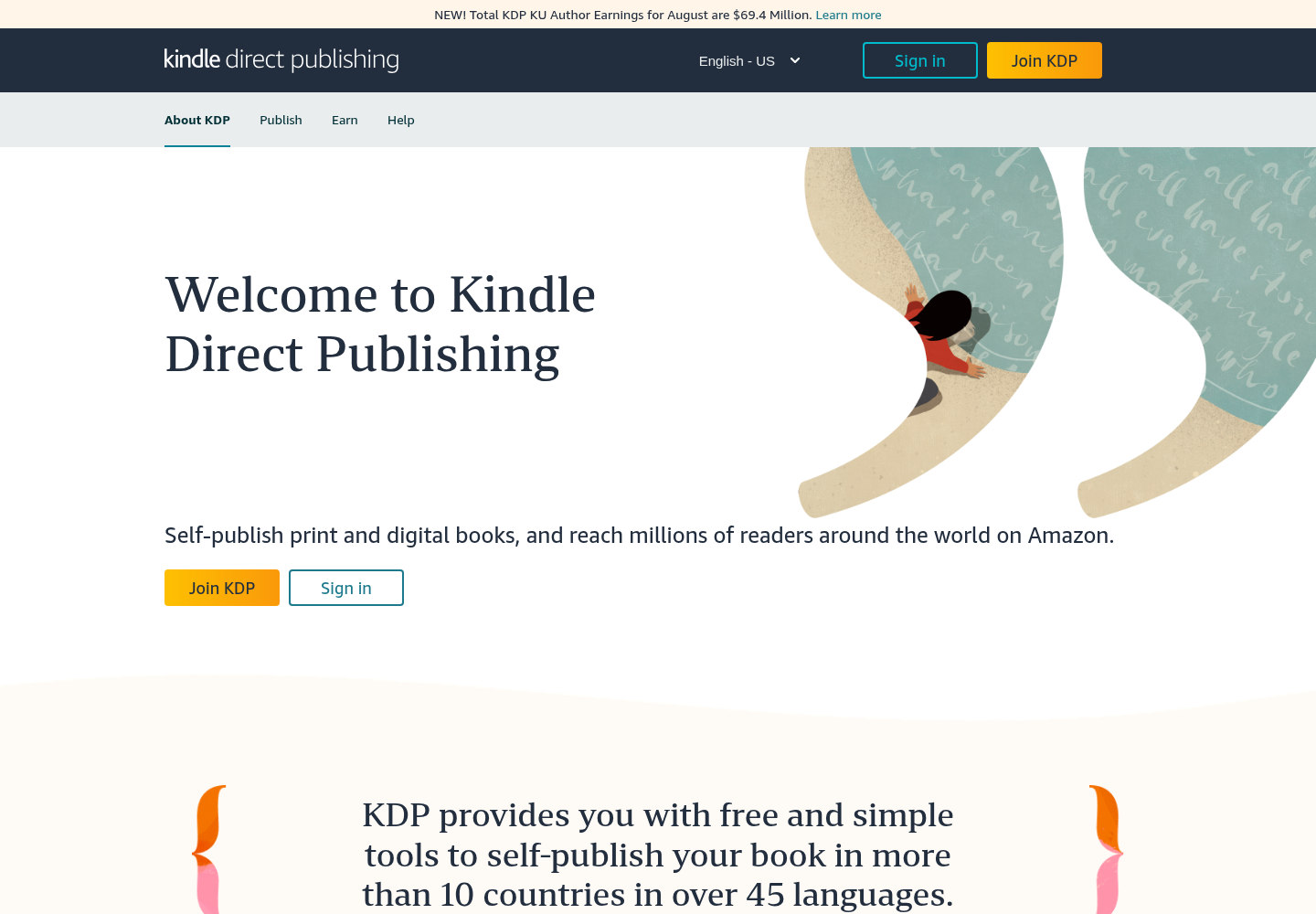 Zrzut oficjalnej strony Amazon KDP