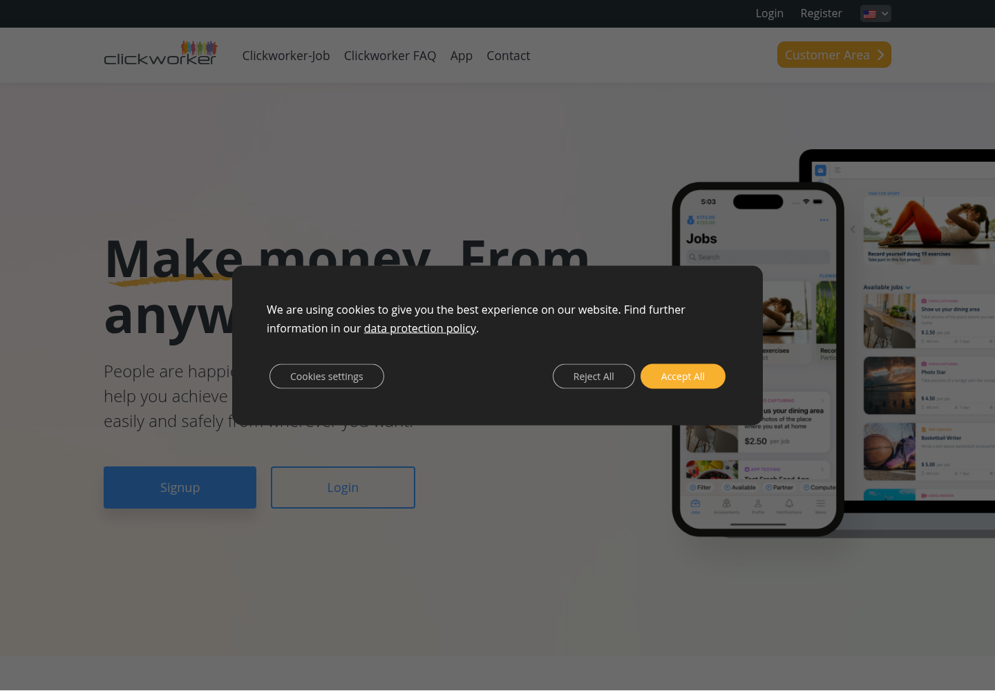 Zrzut oficjalnej strony Clickworker