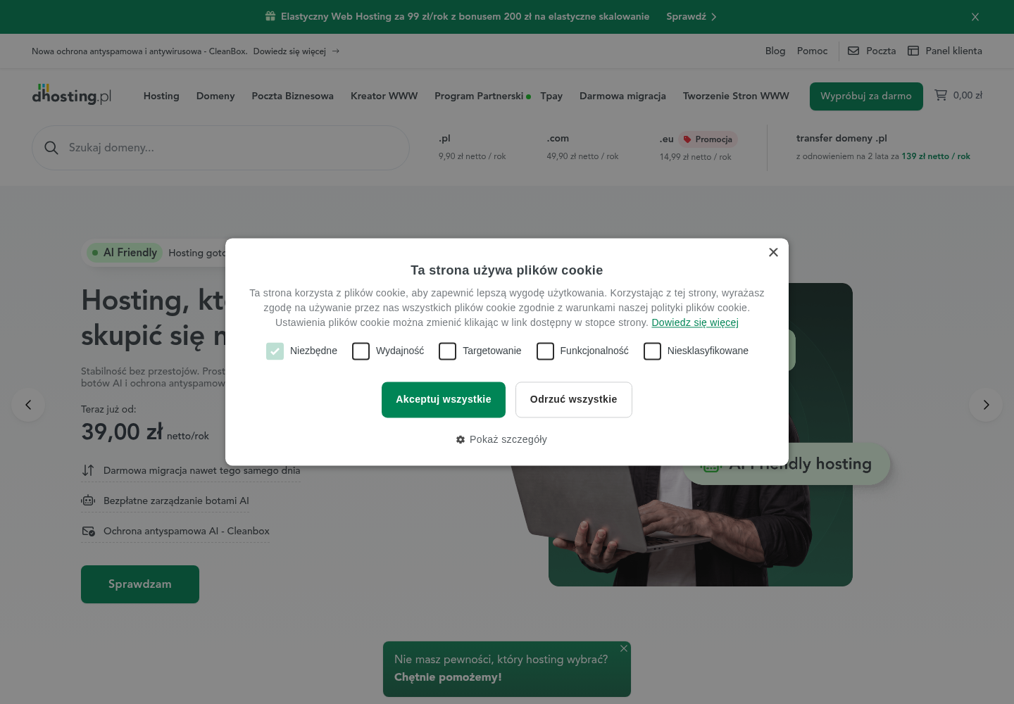 Zrzut oficjalnej strony dhosting