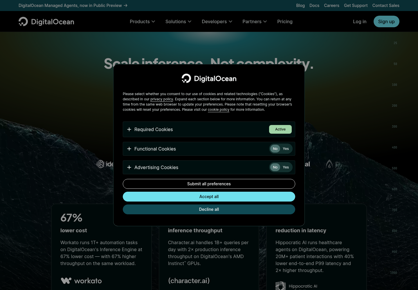Zrzut oficjalnej strony DigitalOcean
