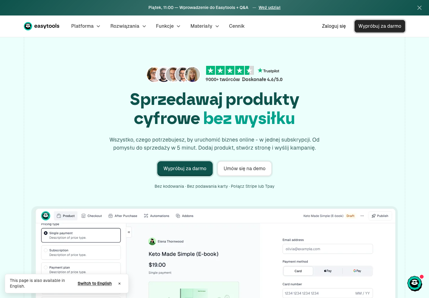 Zrzut oficjalnej strony Easytools