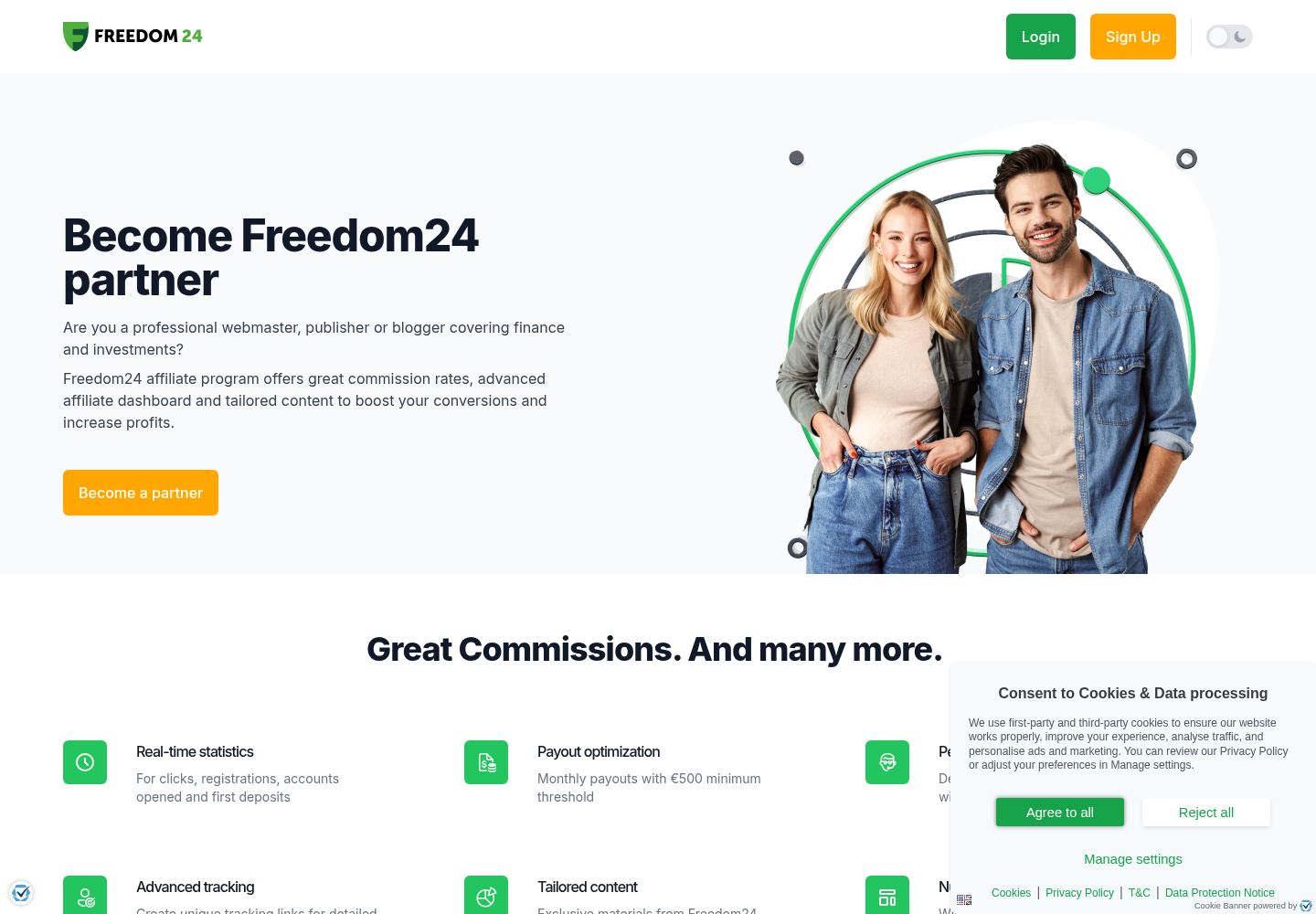Zrzut oficjalnej strony Freedom24 Affiliate