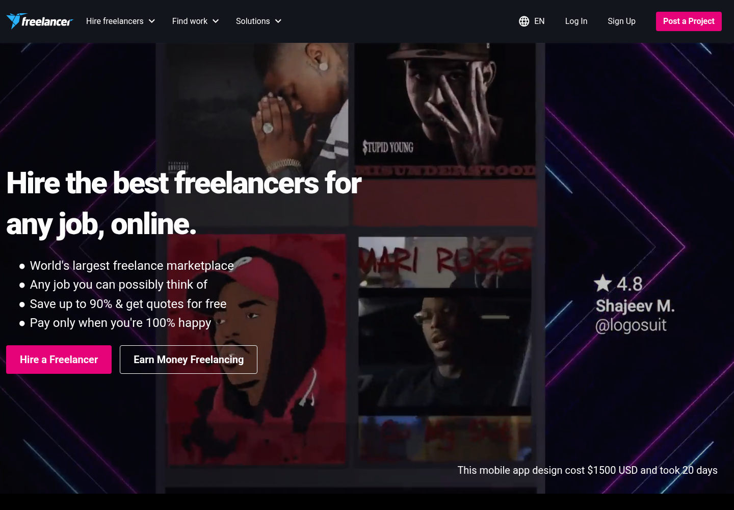 Zrzut oficjalnej strony Freelancer.com