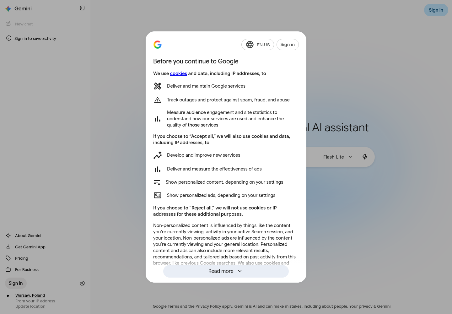 Zrzut oficjalnej strony Google Gemini