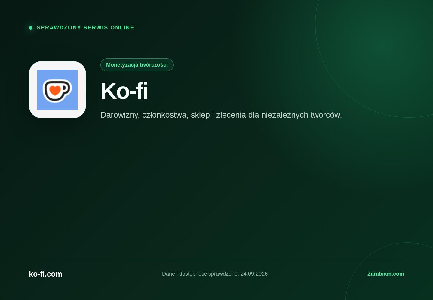 Zrzut oficjalnej strony Ko-fi