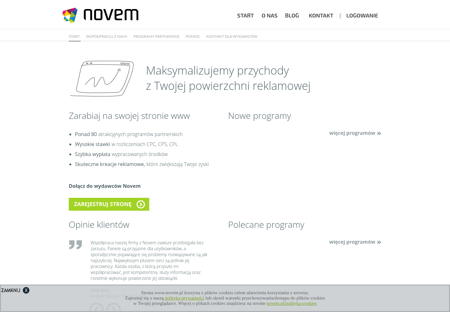 Zrzut oficjalnej strony Novem