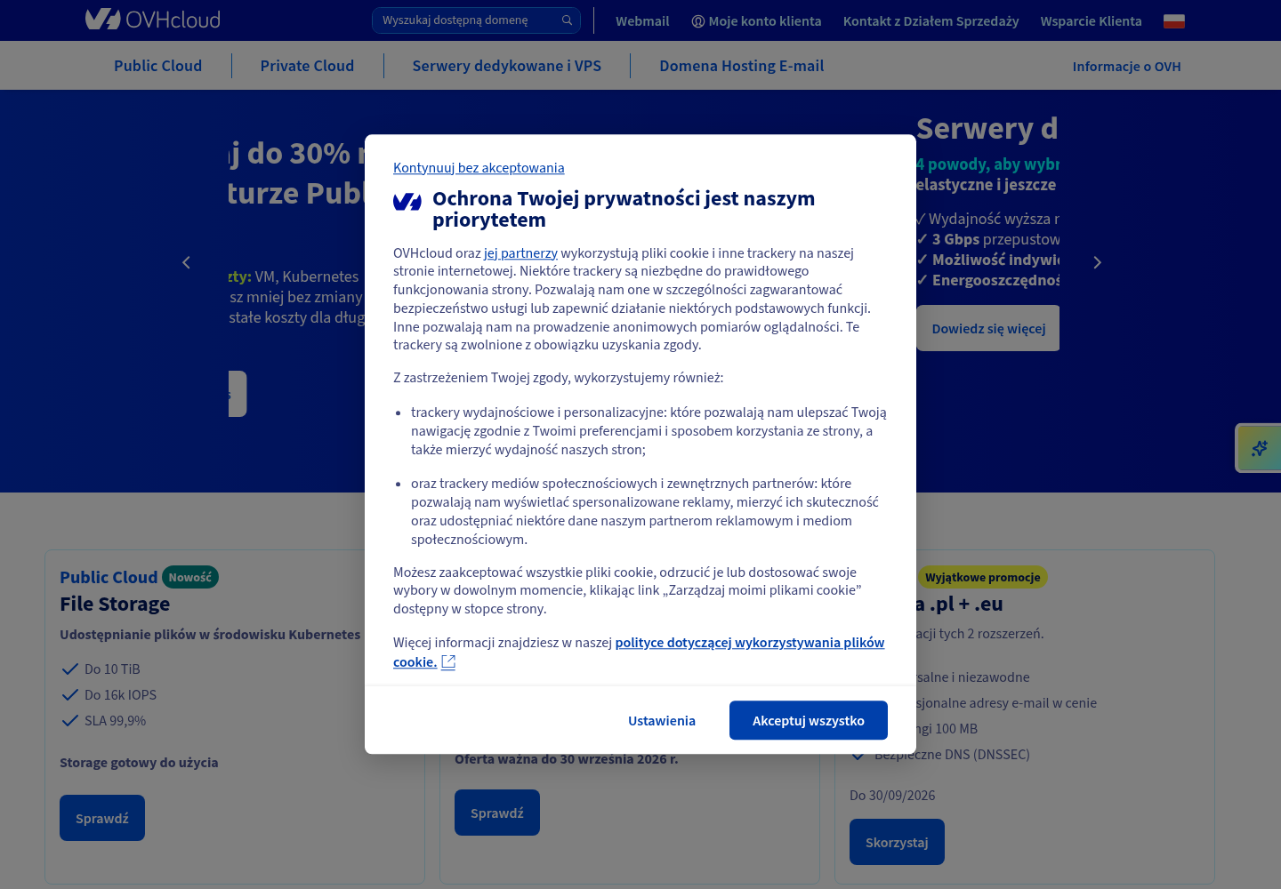 Zrzut oficjalnej strony OVHcloud