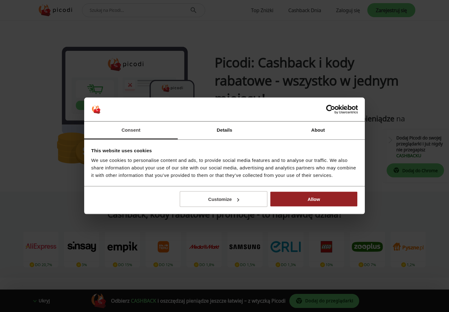 Zrzut oficjalnej strony Picodi