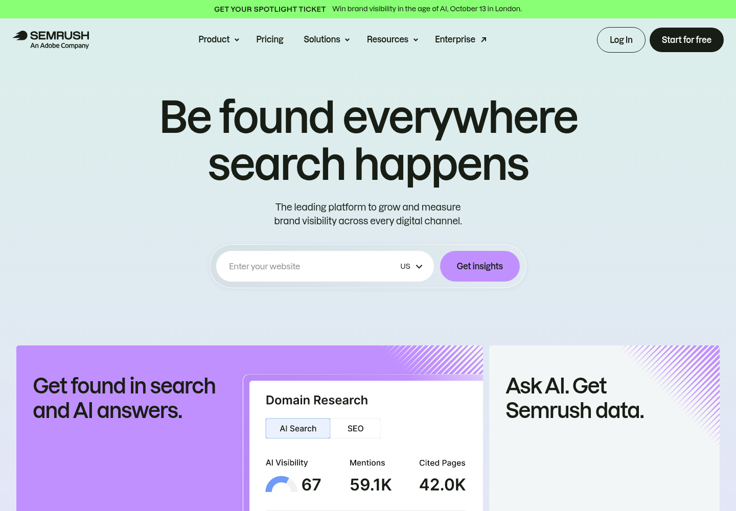 Zrzut oficjalnej strony Semrush