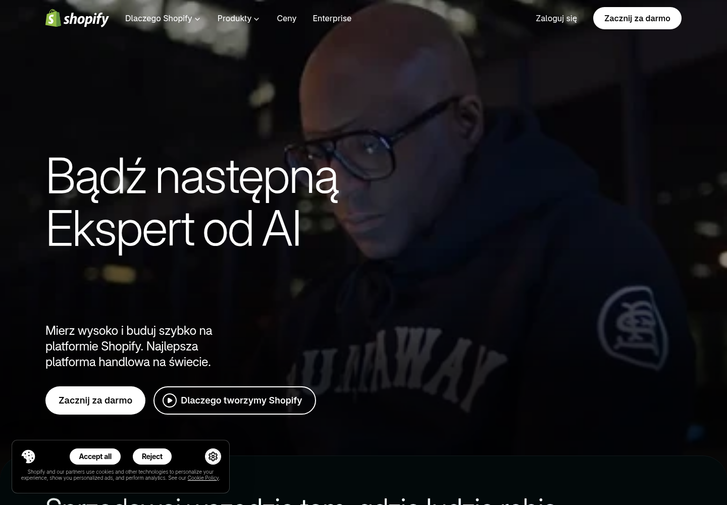 Zrzut oficjalnej strony Shopify
